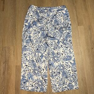 Talbots Women's Painted Paisley Satin Wide Leg Drawstring Waist Casual Pants EUC